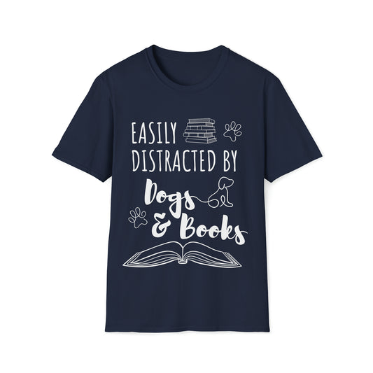 Easily Distracted By Dogs & Books Soft T-Shirt